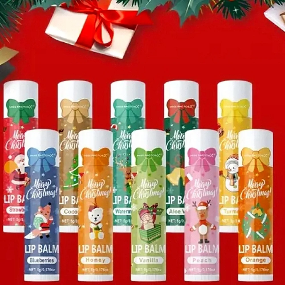 🆕️10 FESTIVE LIP BALM CHRISTMAS GIFT BOXED SET - MULTI~FLAVOR COLLECTION☃️❄️🎅
